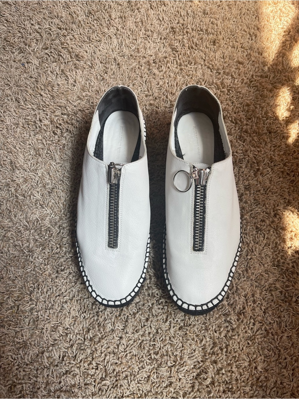 Alexander Wang White Leather Zip-Front Slip-On Shoes